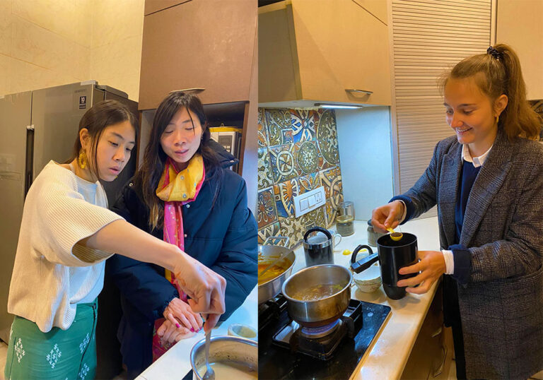 Girls making Chai tea